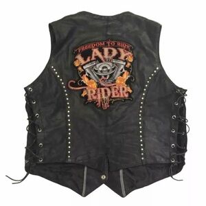 Adams Leather Motorcycle Side Lace Vest 2 Conceal Inside Pockets